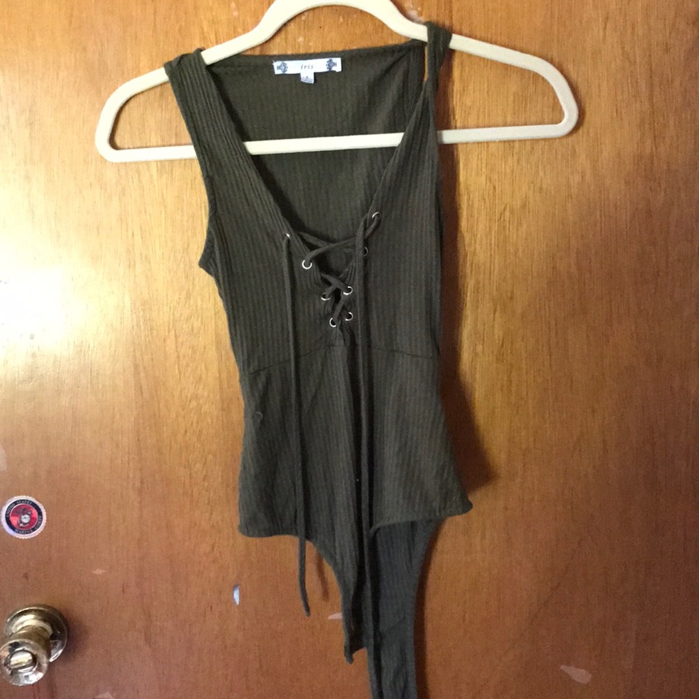 olive green lace up body suit